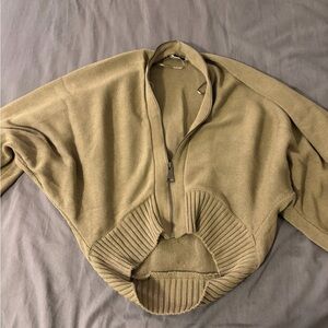 Half-Zip Cropped Knit Pullover in Olive
